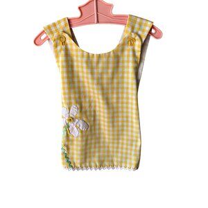 Vintage Gingham Yellow Floral Wrap Dress 3-6 Months